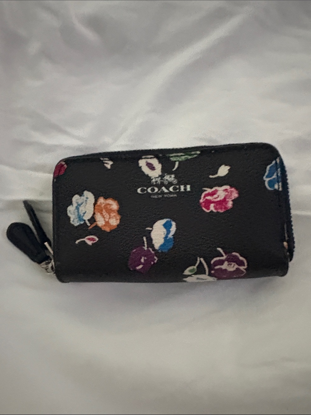 Coach Black Floral Zip Wallet with Multicolor Blooms